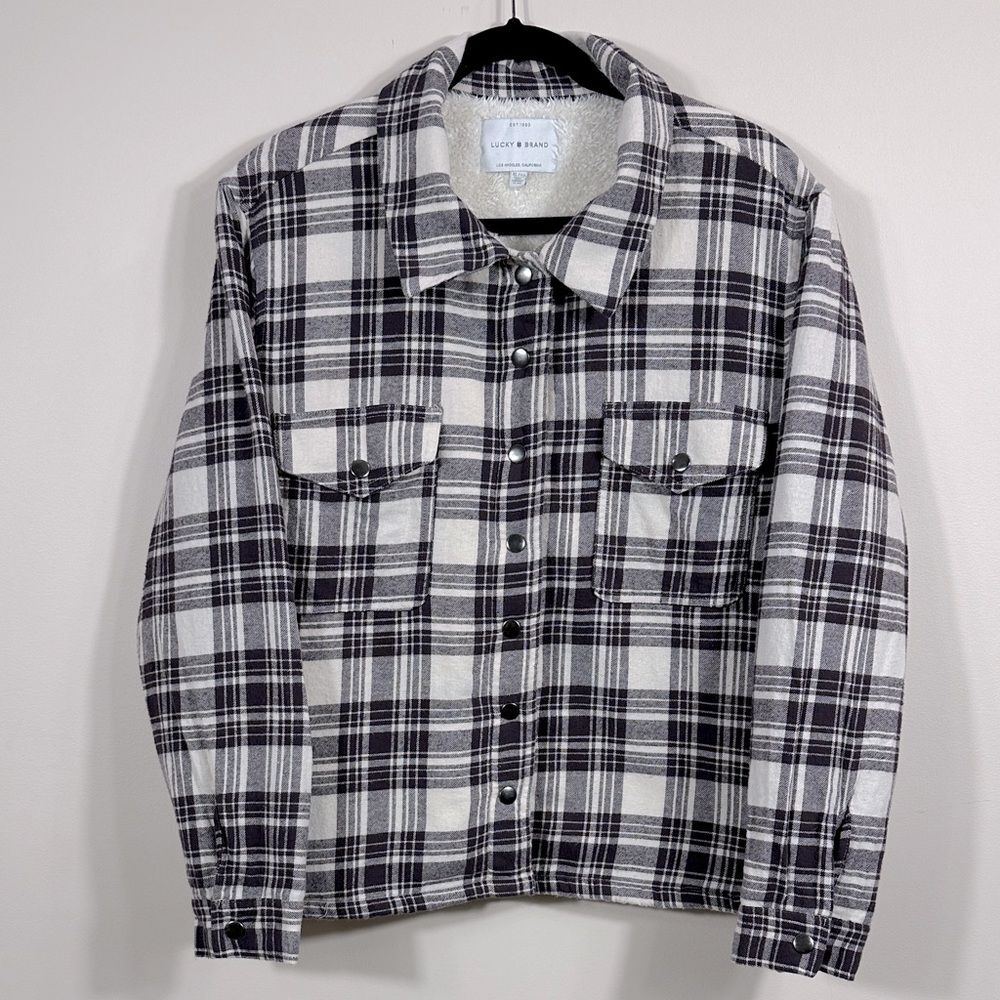 Lucky Brand Plaid Winter Cold Shacket Casual Layering Button Front Women Size XL
